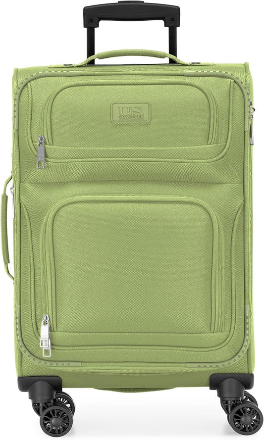 U.S. Traveler Rio Lightweight Softside Rolling Carry-on Suitcase, 4-Wheel Set, Light Green