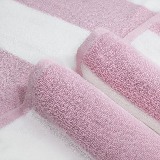 CLOWOOD Plush Oversized Beach Towel - Cotton 40 x 70 Inch Large Thick Pink Striped Cabana Pool Swimming Towel