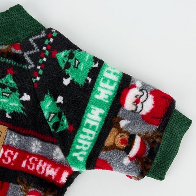 XPUDAC Christmas Dog Pajamas Fleece Dog Sweater Holiday Pet Outfit for Small Medium Dogs Girl Boy Puppy Clothes Onesie, M