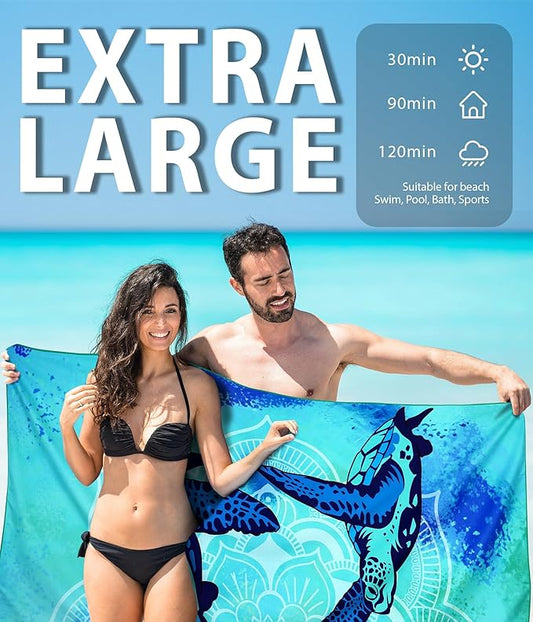 Margelife Sand Proof Microfiber Beach Towels Adult –Quick Fast Dry Beach Oversized Accessories for Travel Swimming Pool Yoga Blanket Lightweight Must Haves Items Women Gifts Turtle Coconut Tree