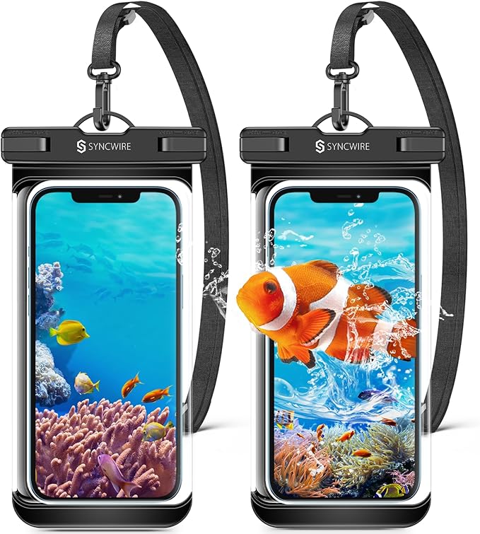 SYNCWIRE [2-Pack Waterproof Case IPX8 Universal Waterproof Phone Pouch Dry Bag Waterproof Phone Case for iPhone 15/14/13/12/11 Pro XS MAX XR X 8 7 6 Samsung S23 S22 S20 and More Up to 7 Inches