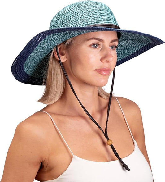 Sloggers Women's Wide Brim Braided Sun Hat with Wind Lanyard - UPF 50+ Maximum Sun Protection