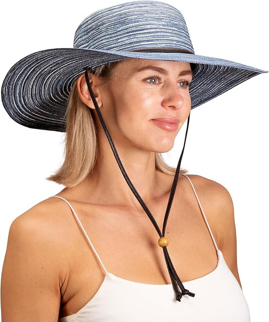 Sloggers Women's Wide Brim Braided Sun Hat with Wind Lanyard - UPF 50+ Maximum Sun Protection