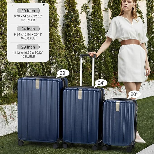 Hanke Hardshell Luggage Sets 2 Piece Extra Large Suitcases with Lock,28 Inch Luggage with Spinner Wheels, Travel Suitcase for Women Men 20 29Inch,Dark Blue