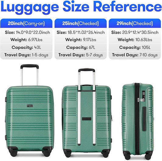 GinzaTravel 4 Piece Hardshell Expandable Luggage Sets with Spinner Wheels TSA Lock,Large Suitcases with Wheels, 20inch 25inch 29inch, Green