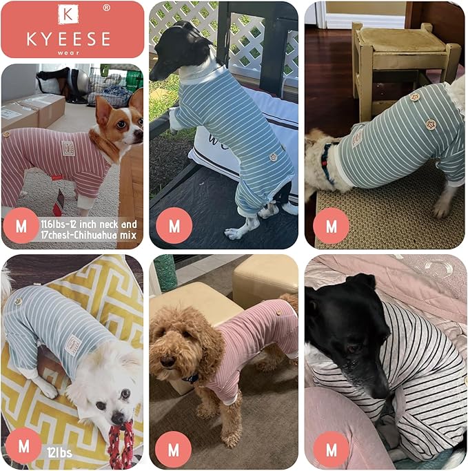 KYEESE Dog Pajamas, Stretchable Velvet Fleece 4 Legs Doggie Jammies, Striped Jumpsuit Pet Onesie, Cozy Outfit Comfortable Dog Clothes, Hair Shedding Cover Pet Sleepwear,Red Striped, Medium