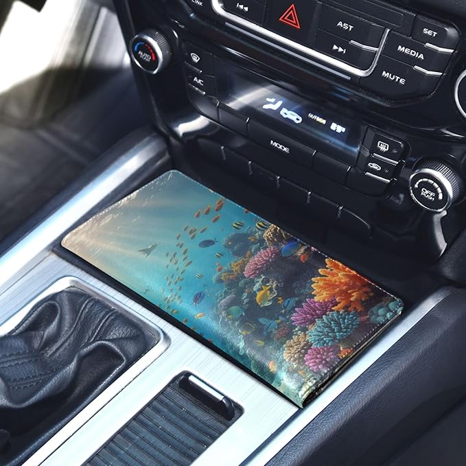 linqin Car Registration and Insurance Card Holder, Tropical Coral Reef Glove Box Organizer Card Document Wallet