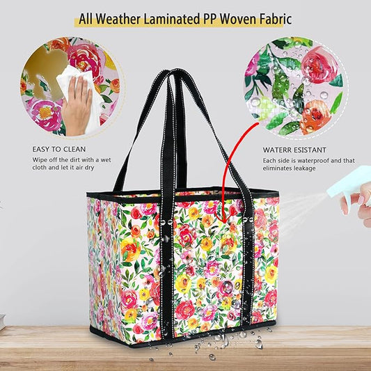 BeeGreen Large Waterproof Reusable Bags Christmas Heavy Duty Shopping Tote for Groceries Pool Gift with Webbing Handles