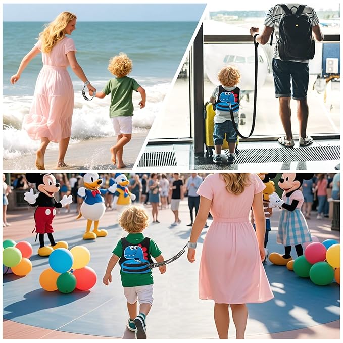 Toddler Leash for Kids-Baby Child Harness with Anti Lost Wrist Link for Boys/Girls (Blue+Black)