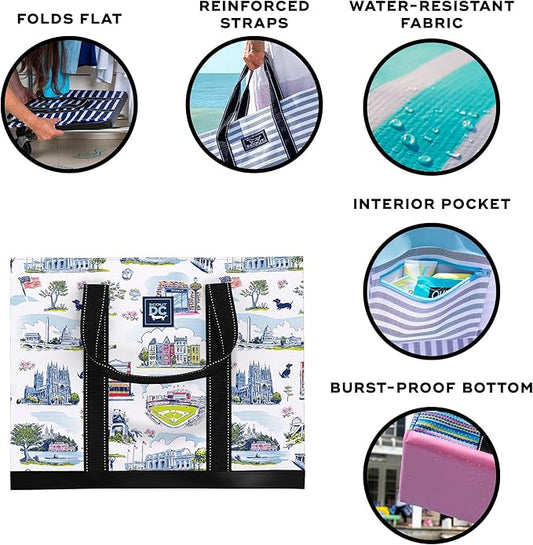 SCOUT Original Deano Tote Large - Durable Lightweight Open Top Beach, Pool & Lake Bag, Inside Zip Pocket, Folds Flat