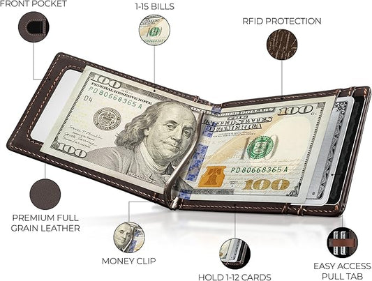 Kingly Trace Airtag Wallet for Men - Smart RFID Blocking Leather Wallet with Airtag Holder & Money Clip - Minimalist Trackable Design with Pull Tab - Secure Wallets