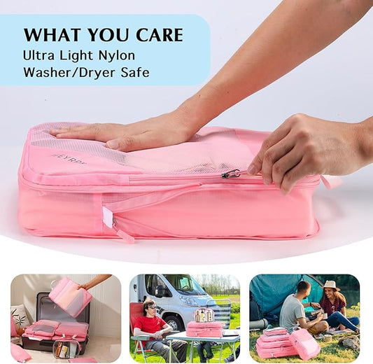 Lightweight Compression Packing Cubes for Suitcases, Compressible Expandable Travel Packing Organizer with Clear Toiletries and Backpack Bag, Travel Essentials for Carry on Luggage 7 Set