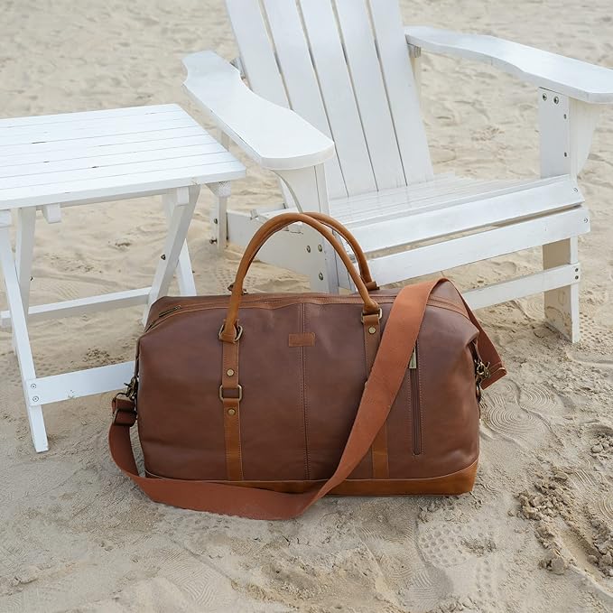 BAOSHA Vegan Leather Travel Duffel Tote Bag Overnight Weekender Bag Oversized for Men and Women HB-14 (Brown)