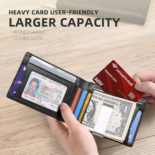 Zitahli Wallet for Men - with Money Clip Slim Leather Slots Credit Card Holder RFID Blocking Bifold Minimalist Wallets with Gift Box
