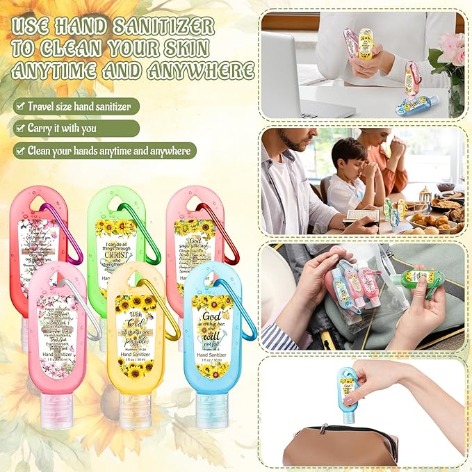 24 Pack Christian Hand Sanitizer Keychains Bible Verse Mini Hand Sanitizer Keychains Bulk Travel Size Christian Gift for Women Religious Gifts for Teacher Coworker Wedding Church Christmas Favors