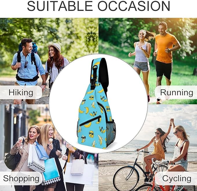 SWEET TANG Casual Sling Backpack for Men Chest Shoulder Crossbody Backpack, Unbalance Gym Funny Sack, Cute Banana Travel Bag Outdoor Hiking Daypack