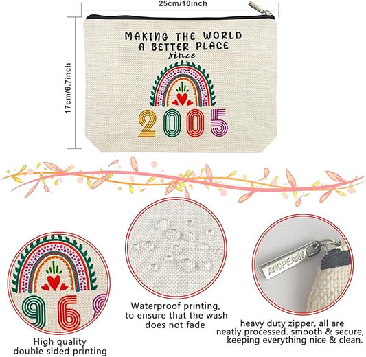 20th Birthday Gifts for Girls Makeup Bags, 2005 Happy 20th Birthday Decorations for Teen Girls, 20 Year Old Girl Birthday Gifts for Daughter, Sister, Granddaughter, Cosmetic Travel Pouch, Christmas