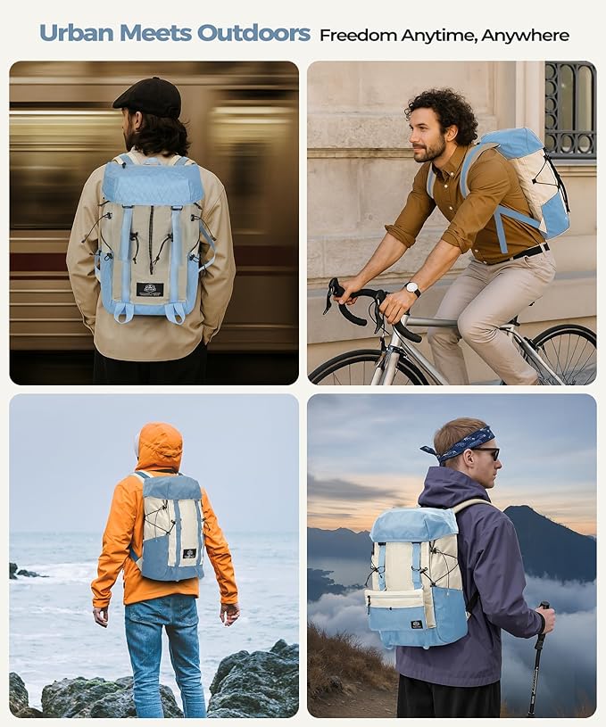 Hiking Backpack for Women Men Lightweight Camping Backpack with Rain Cover 30L Waterproof Hiking Daypack Bag with Hiking Pole Carrying System for Travel Trekking Mountaineering Large Capacity (Blue)