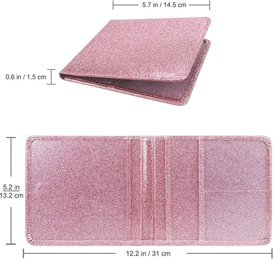 Car Registration and Insurance Holder, Leather Registration and Insurance Card Holder, Vehicle Glove Box Organizer - For Documents, Cards, License (Bling Rose Gold)