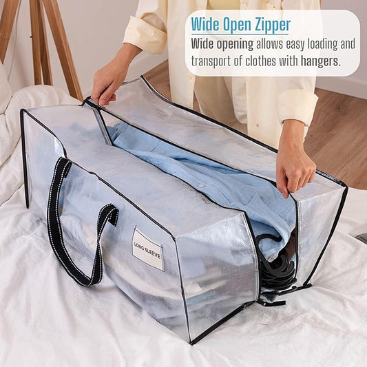 VENO 2 Pack Moving Bags Extra Large Storage Bags for College Move-In, Heavy-Duty Storage Totes, Packing Boxes, and Wardrobe Moving Supplies - Durable Laundry Bags for Clothes (Clear, 2 Pack)
