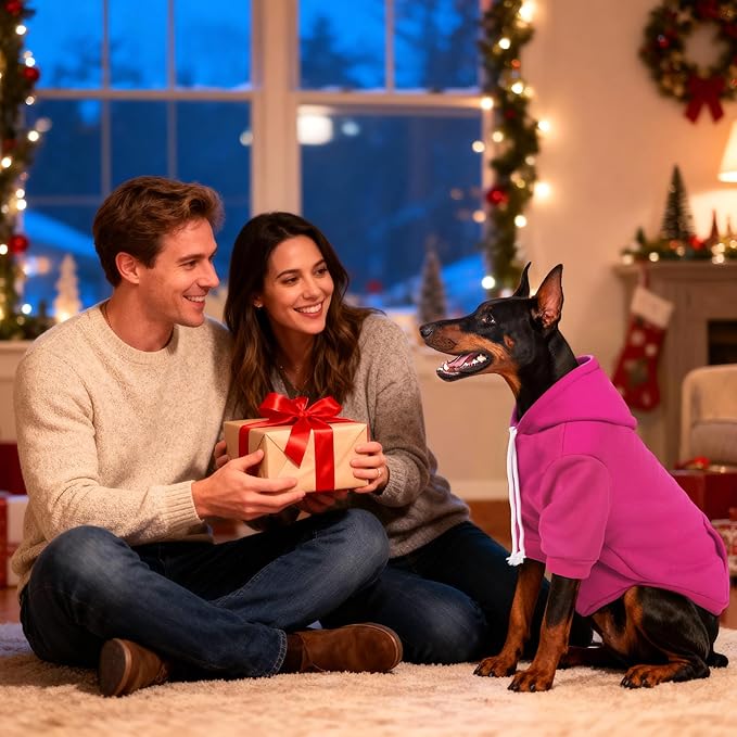 BAOBICUTE Dog Basic Hoodie Soft Dog Clothes Cold Weather Sweaters for Medium Large Dogs Cozy Fabric Warm Sweatshirt with Leash Hole (Rose Pink, L (Back: 20.47",Chest: 28.35", Neck: 21.26"))