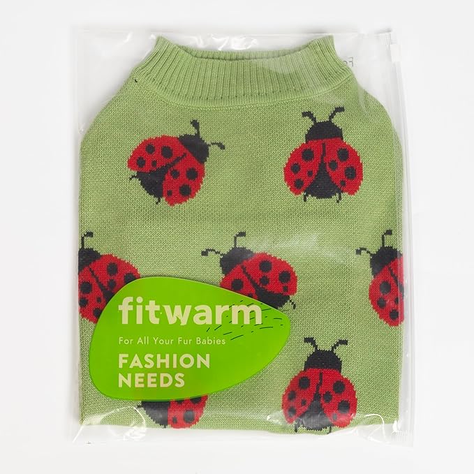 Fitwarm Ladybug Dog Sweater, Warm Dog Winter Clothes for Small Dogs Boy Girl, Pet Outfit, Green, Red, Black, XXL