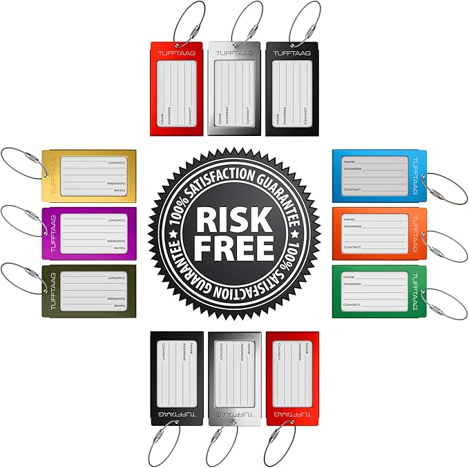 Luggage Tags Business Card Holder - 6 Pack Metal Tags, Red, Rectangular, Aluminum Alloy, 2.35" x 4.15" x 0.15", Perfect for Suitcases, Backpacks, and Carry-Ons