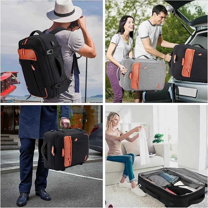 Lumesner Carry on Travel Backpacks, Extra Large 40L Flight Approved Bag for Men & Women,Expandable Suitcase Backpack With 4 Packing Cubes,Water Resistant Luggage Daypack Business Weekender Bag, Black
