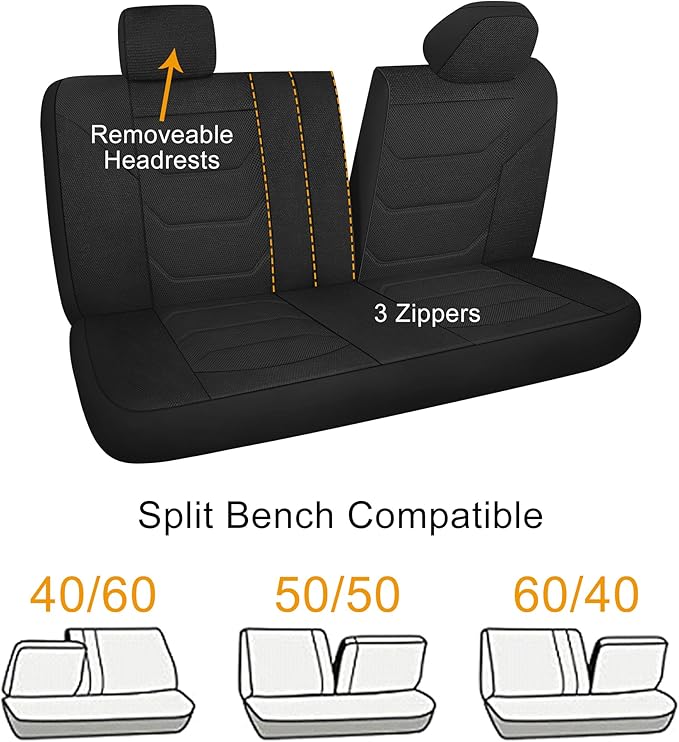 Pariiaotin 3D Air Mesh Car Seat Cover Full Sets Washable and Breathable Premium Cloth Automotive Vehicle Seat Covers for Cars Interior, Universal Fit for Most Cars, Sedan, Truck, SUV(Black)