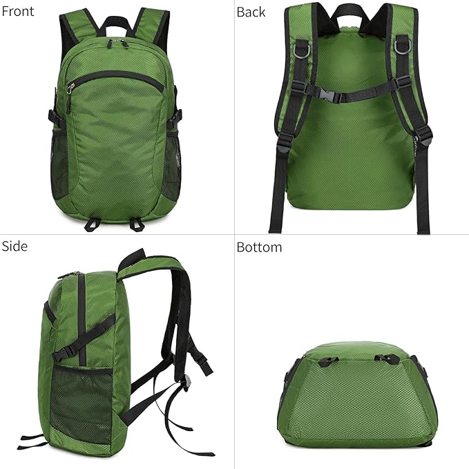Small Hiking Backpack 15L Travel Lightweight Hiking Packable Daypack Water-Resistant Foldable Backpacks for Women Men Camping (Green)