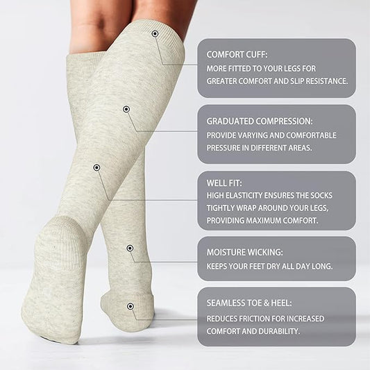 LEVSOX Thick Cotton Compression Socks for Women&Men 20-30mmHg Knee High Cute Support Sock for Nurses, Pregnancy, Travel