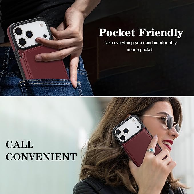 GUERNICA for iPhone 17 Pro Max (6.9") Case Wallet with Card Holder, RFID Blocking Leather Protection, Shockproof Women Men Phone Case for Apple 17 Pro Max, Wine Red