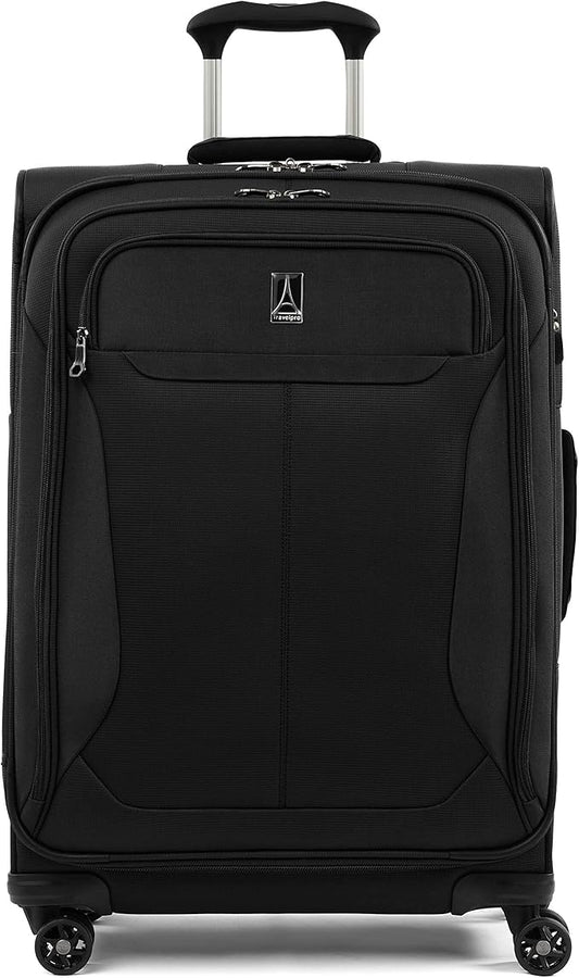 Travelpro Tourlite Softside 25" Expandable Luggage with 4 Spinner Wheels, Lightweight Suitcase, Checked Medium, Black