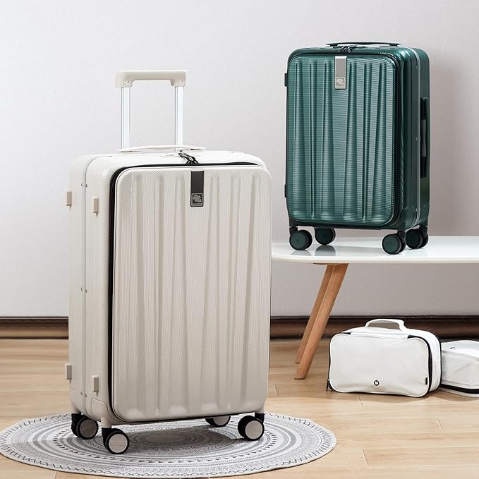 Hanke 26 Inch Large Checked Luggage PC Hard Shell Luggage Top Opening Travel Luggage Suitcases with Wheels for Woman Men.(Dark Green)