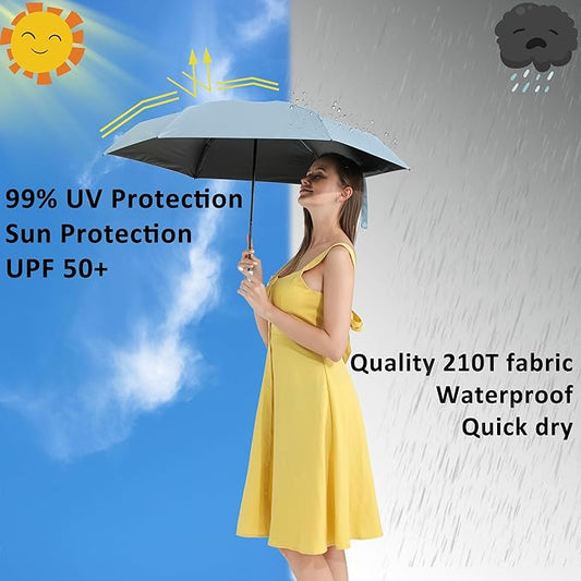 BAODINI Small UV Protection Travel Umbrella Compact for Rain and Sun UPF 50+ Windproof Portable 42 inch Umbrella for Women and Men