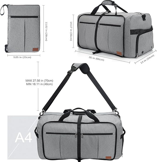 80L Travel Duffle Bag for Men, Large Foldable Duffel Bag for Travel with Shoe Compartment Overnight Weekender Bag Gym Bag for Men Women Waterproof & Tear Resistant (Gray, 80L)