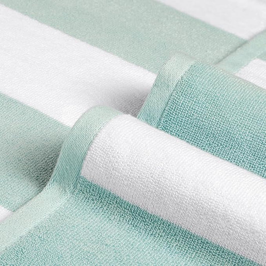 Cotton Oversized Beach Towel - 40 x70 Inch Extra Large Striped Pool Towel, Big Soft Terry Cloth Turquoise Cabana Swim Towel