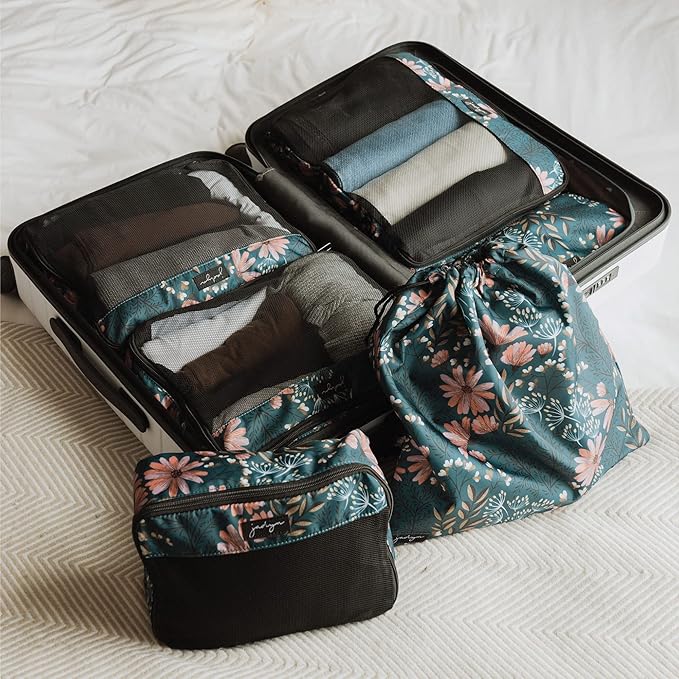 Jadyn Packing Cubes for Travel, 6-Piece Large Packing Cube Organizer Set for Suitcase, Duffel Bag, Luggage, Multiple Sizes Travel Essentials (Navy Floral)