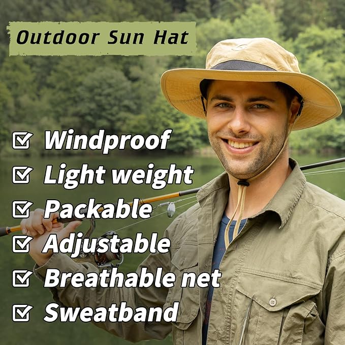 Oversized XL XXL Waterproof Sun Hat for Big Heads Mesh Bucket Hat Wide Brim Adjustable Packable Hiking Beach Fishing