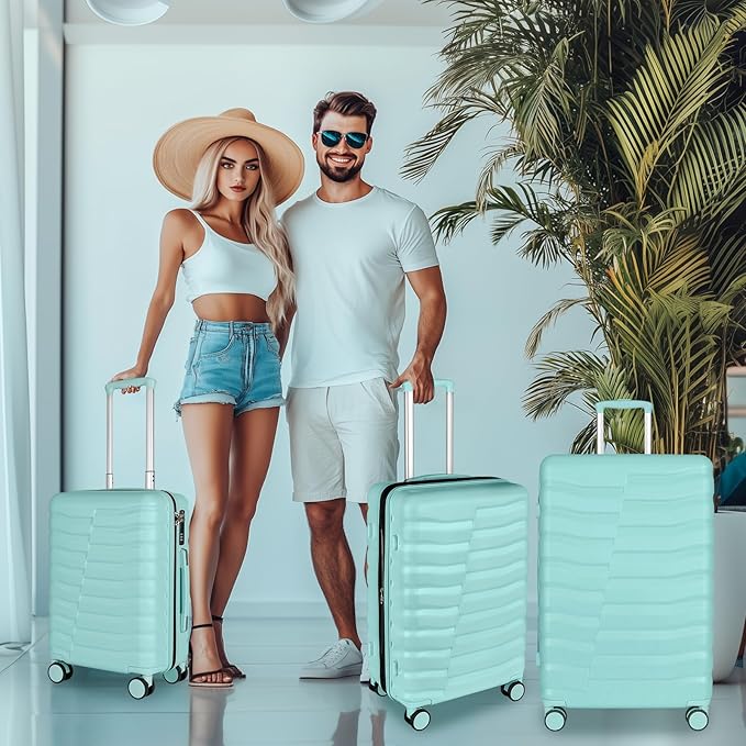 Lightweight Luggage with Spinner Wheels & YKK Zipper, 3-Piece Suitcase ABS+PC Hardside Hard Shell Luggage Set with TSA Lock, Light Mint Green (20+24+28 inch)