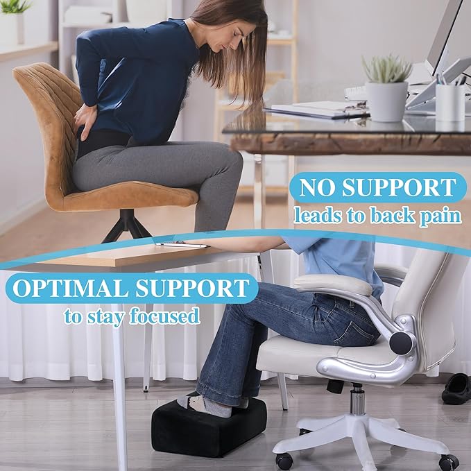 ROYALAY Adjustable Foot Rest Under Desk for Office, High-Density Foam Foot Rest with 3 Adjustable Heights, Ergonomic Footrest with Washable Cover for Home, Airplane, Travel(17 * 11 * 17in, Black)