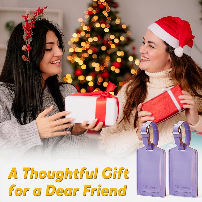 Travelambo 8 Pack Luggage Tags Faux Leather for Suitcases Travel Bag Labels Travel Accessories Essential with Protection Cover ID (Purple)