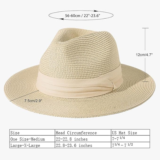 Lanzom Women Wide Brim Straw Panama Roll up Hat Fedora Beach Sun Hat UPF50+