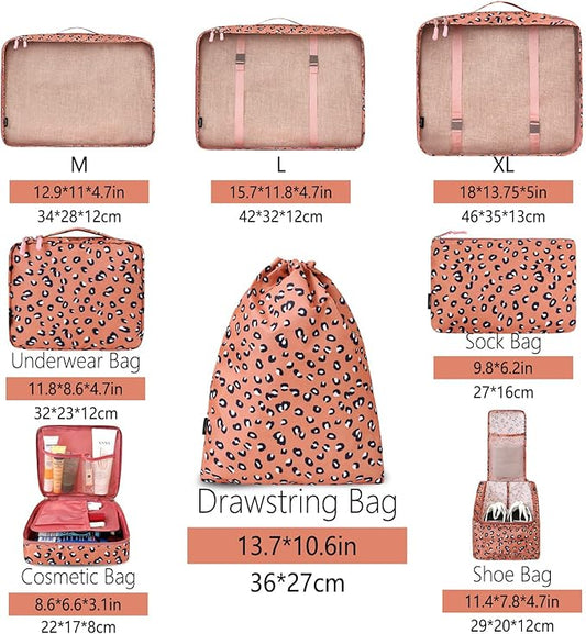 BAGAIL 8 Set Packing Cubes Luggage Packing Organizers for Travel Accessories-Pink Leopard