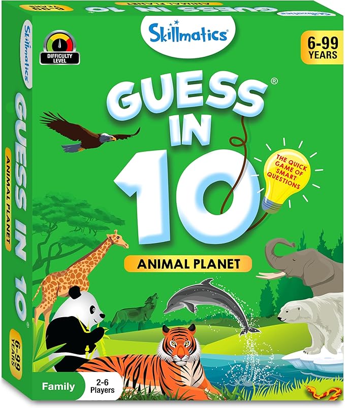 Skillmatics Guess in 10 Animal Planet, Trivia Card Games, Christmas Stocking Stuffers Perfect for Boys, Girls, Kids, Teens, Adults Who Love Animals, Travel Games, Gifts for Ages 6, 7, 8, 9, 10, and Up