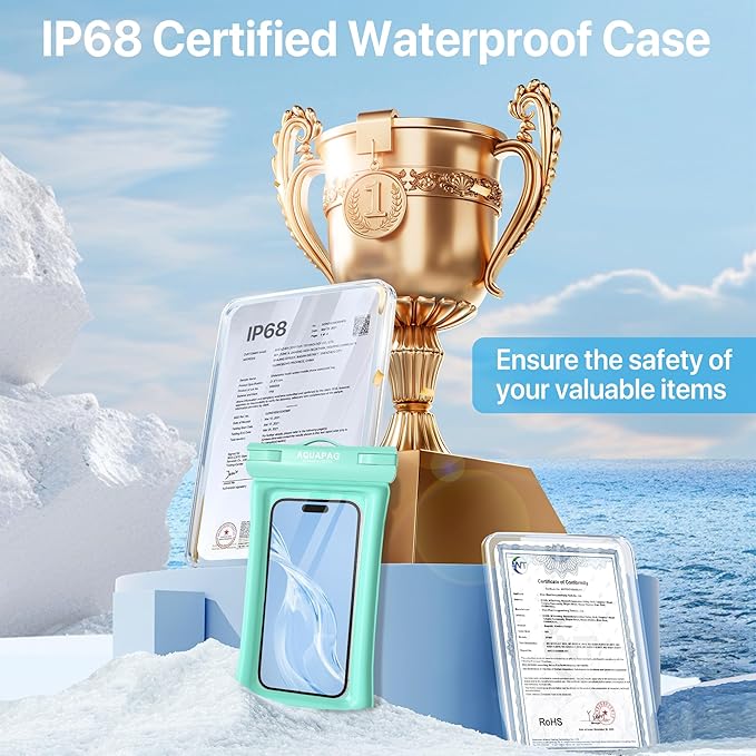 NEPHI IP68 Waterproof Phone Pouch 2 Pack-Up to 8.0",Adjustable Neck Lanyard Floating Waterproof Phone Case for iPhone,Phone Dry Bags for Vacation Beach Pool Travel Essentials (Aqua Green 2 Pack)