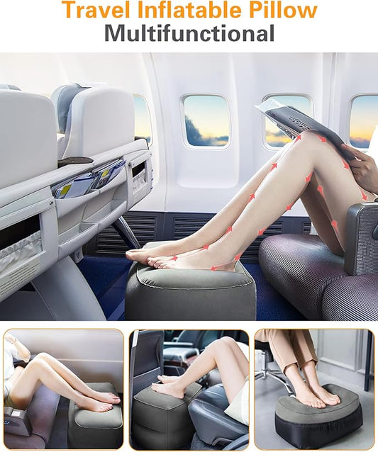 Sunany Inflatable Foot Rest Pillow for Airplane Travel-Adjustable Height Cushions for Kids to Sleep While Traveling, Adults, Suitable for Office, Home and Any Travel(Dark Grey)