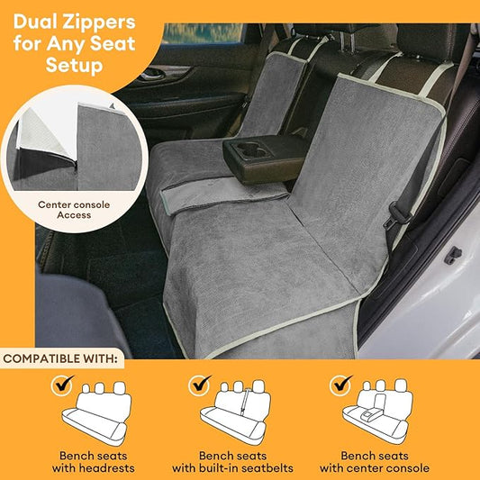 FUNNY FUZZY Dog Car Seat Cover for Back Seat, Waterproof, Scratchproof Car Seat Protector for Dogs Nonslip, Dog Back Seat Covers for Cars, Trucks and SUVs, Back Seat(18.1''W x 53''LĂ22" H)