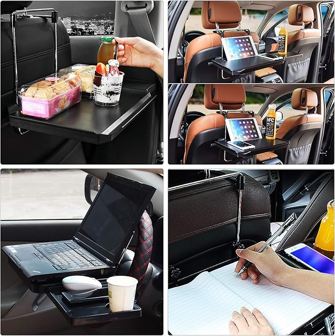 CPROSP Car Steering Wheel Seat Tray Desk Foldable Portable with Mouse Drawer for Eating Writing Working in Car, with Notebook Groove/Drink Cup Groove
