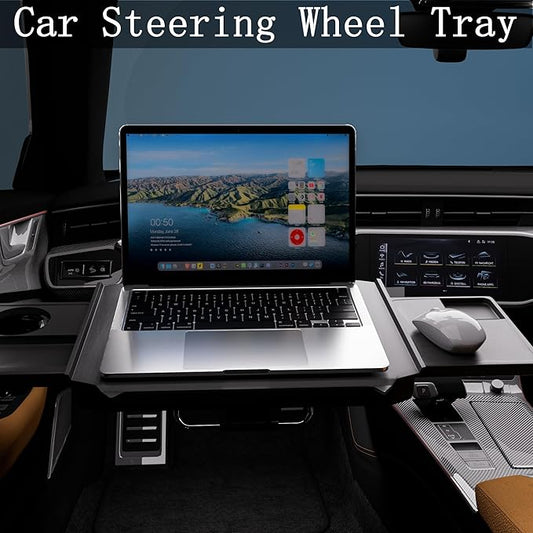 HZGAMER 2 in 1 Large Car Steering Wheel Tray/Back Seat Headrest Table with Phone Holder for Eating Food Drink and Writing Work, Car Steering Wheel Desk Laptop Mount - Gifts for Truck Drivers